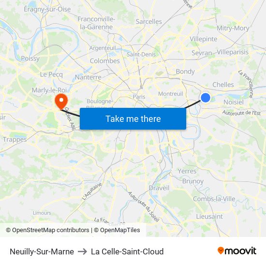 Neuilly-Sur-Marne to La Celle-Saint-Cloud map
