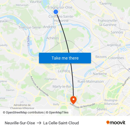 Neuville-Sur-Oise to La Celle-Saint-Cloud map
