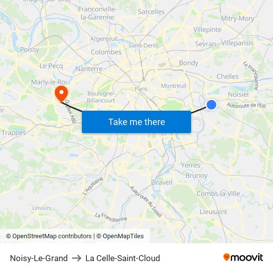 Noisy-Le-Grand to La Celle-Saint-Cloud map