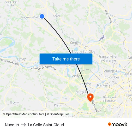 Nucourt to La Celle-Saint-Cloud map