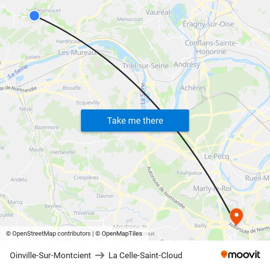 Oinville-Sur-Montcient to La Celle-Saint-Cloud map