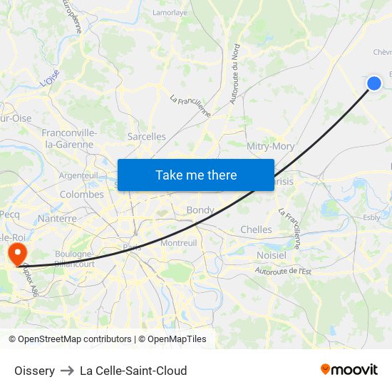 Oissery to La Celle-Saint-Cloud map