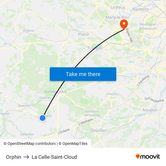 Orphin to La Celle-Saint-Cloud map