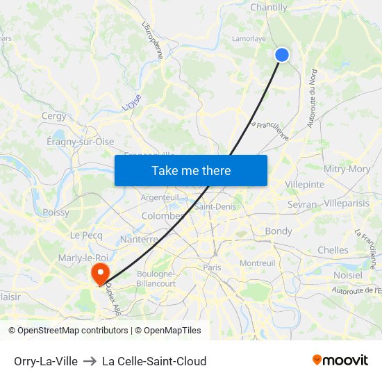 Orry-La-Ville to La Celle-Saint-Cloud map