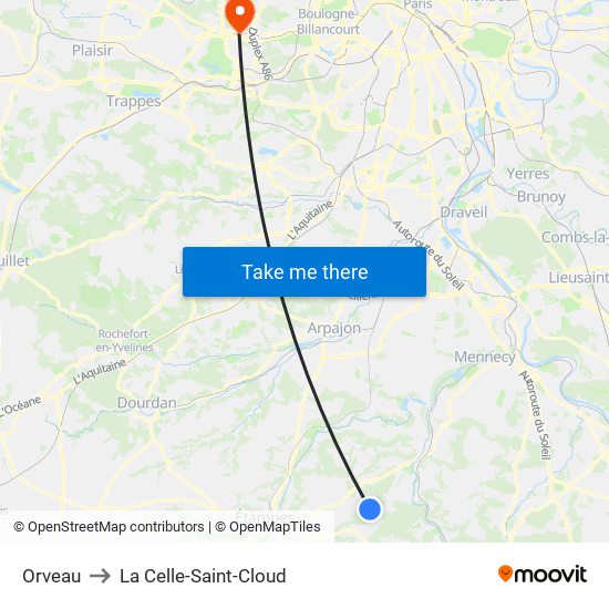 Orveau to La Celle-Saint-Cloud map
