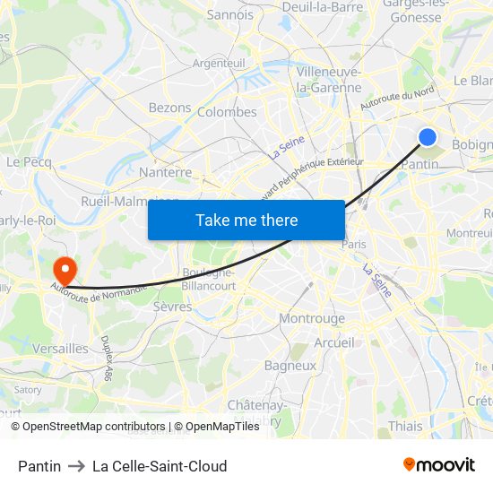 Pantin to La Celle-Saint-Cloud map