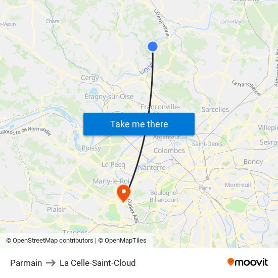 Parmain to La Celle-Saint-Cloud map