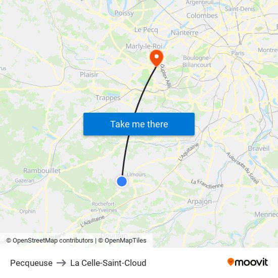 Pecqueuse to La Celle-Saint-Cloud map