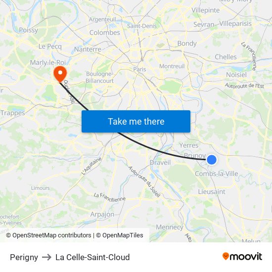 Perigny to La Celle-Saint-Cloud map