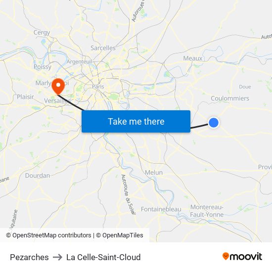 Pezarches to La Celle-Saint-Cloud map