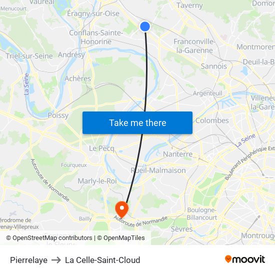 Pierrelaye to La Celle-Saint-Cloud map