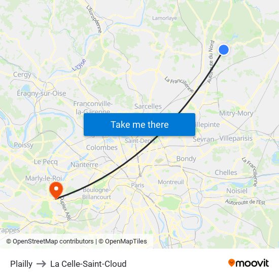 Plailly to La Celle-Saint-Cloud map