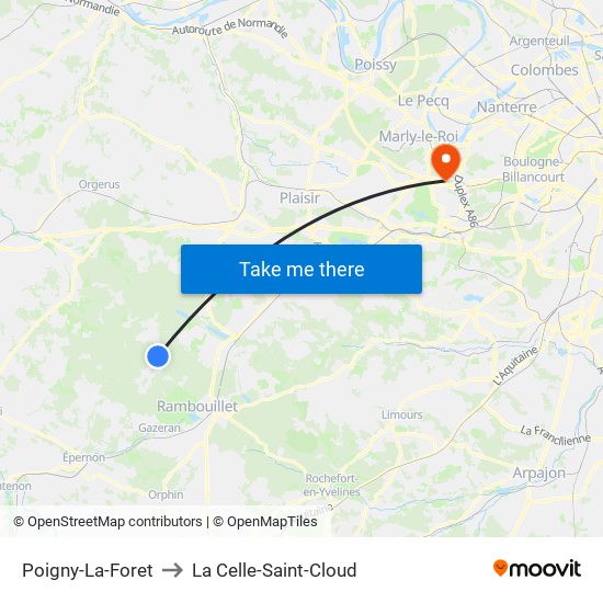 Poigny-La-Foret to La Celle-Saint-Cloud map