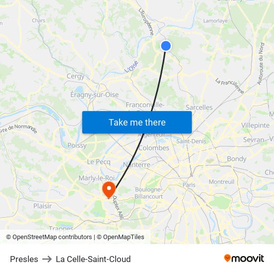 Presles to La Celle-Saint-Cloud map