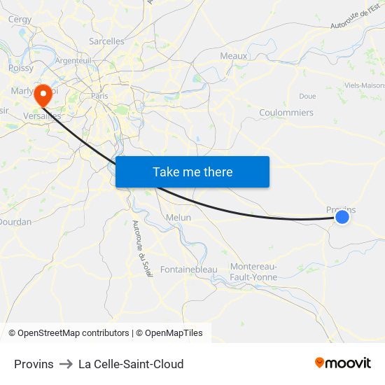 Provins to La Celle-Saint-Cloud map