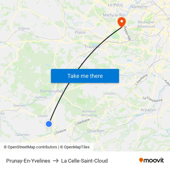 Prunay-En-Yvelines to La Celle-Saint-Cloud map