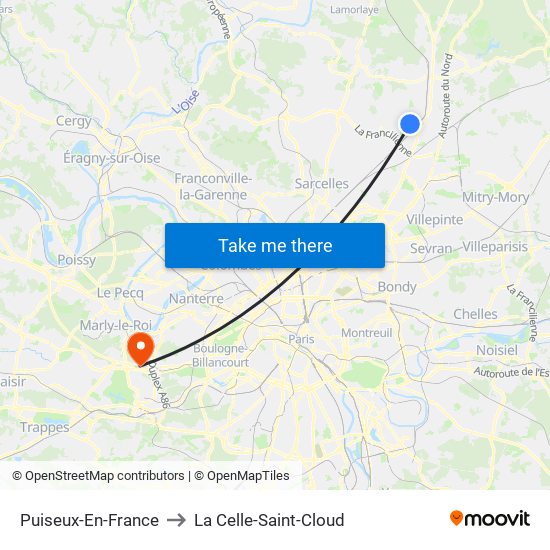 Puiseux-En-France to La Celle-Saint-Cloud map