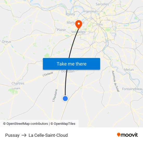 Pussay to La Celle-Saint-Cloud map