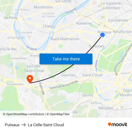 Puteaux to La Celle-Saint-Cloud map