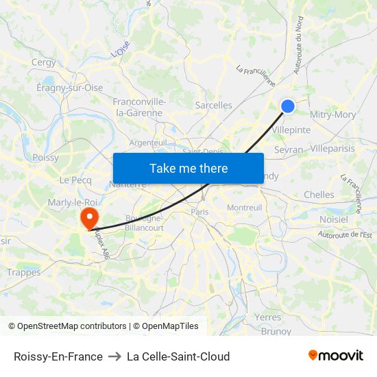 Roissy-En-France to La Celle-Saint-Cloud map
