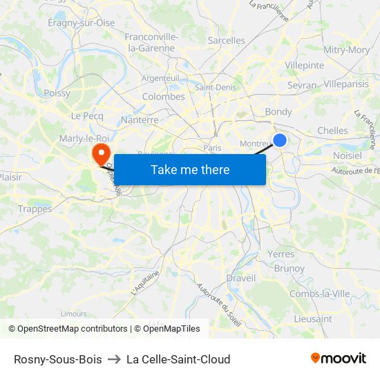 Rosny-Sous-Bois to La Celle-Saint-Cloud map