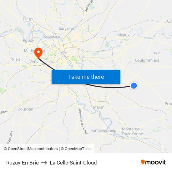 Rozay-En-Brie to La Celle-Saint-Cloud map