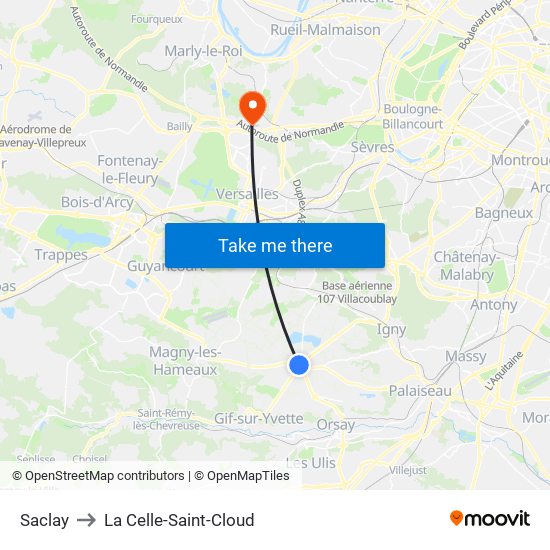 Saclay to La Celle-Saint-Cloud map
