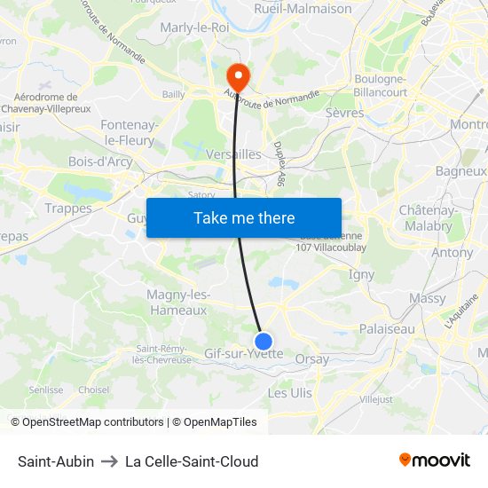 Saint-Aubin to La Celle-Saint-Cloud map