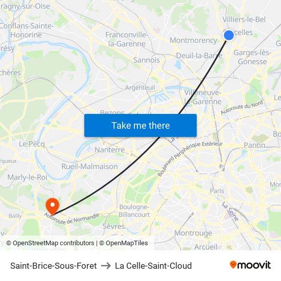 Saint-Brice-Sous-Foret to La Celle-Saint-Cloud map