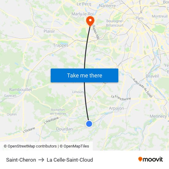 Saint-Cheron to La Celle-Saint-Cloud map