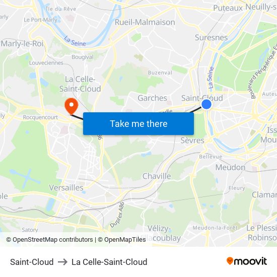 Saint-Cloud to La Celle-Saint-Cloud map