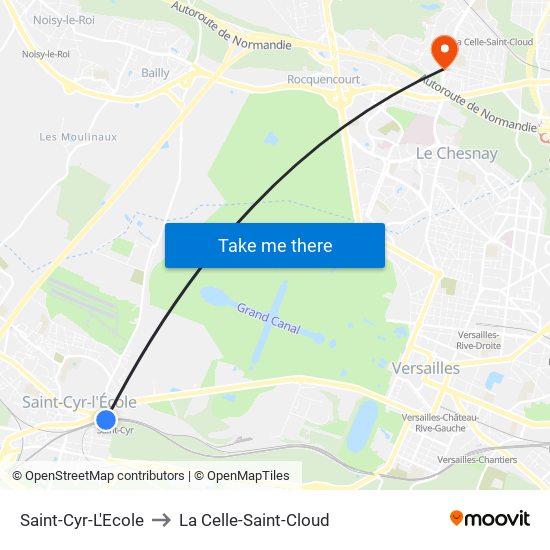 Saint-Cyr-L'Ecole to La Celle-Saint-Cloud map