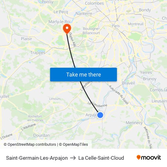 Saint-Germain-Les-Arpajon to La Celle-Saint-Cloud map