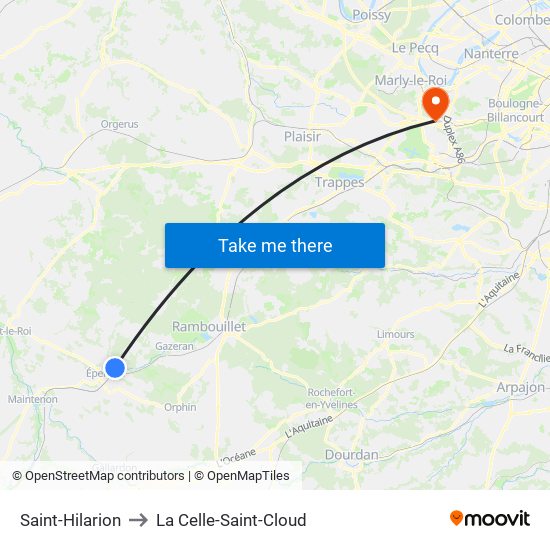 Saint-Hilarion to La Celle-Saint-Cloud map