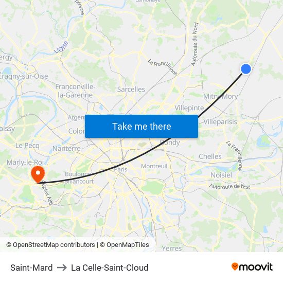 Saint-Mard to La Celle-Saint-Cloud map