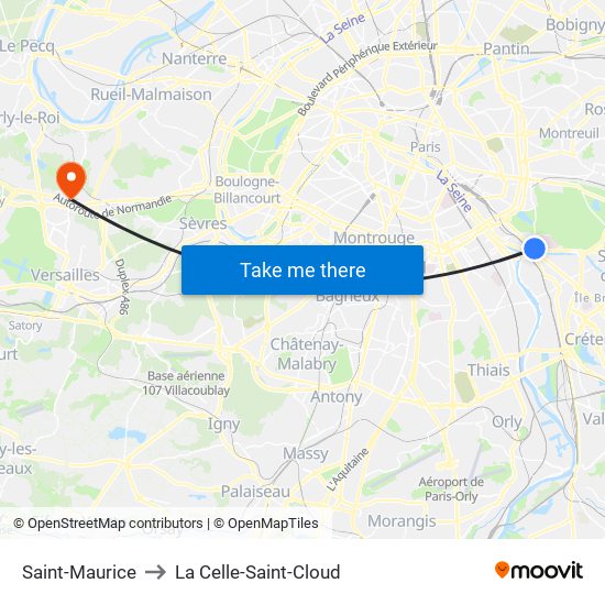 Saint-Maurice to La Celle-Saint-Cloud map