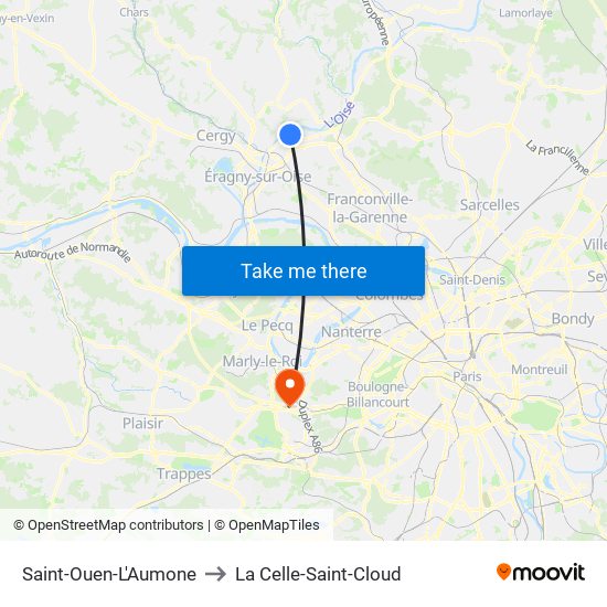 Saint-Ouen-L'Aumone to La Celle-Saint-Cloud map
