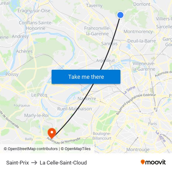 Saint-Prix to La Celle-Saint-Cloud map