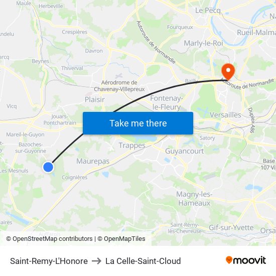 Saint-Remy-L'Honore to La Celle-Saint-Cloud map