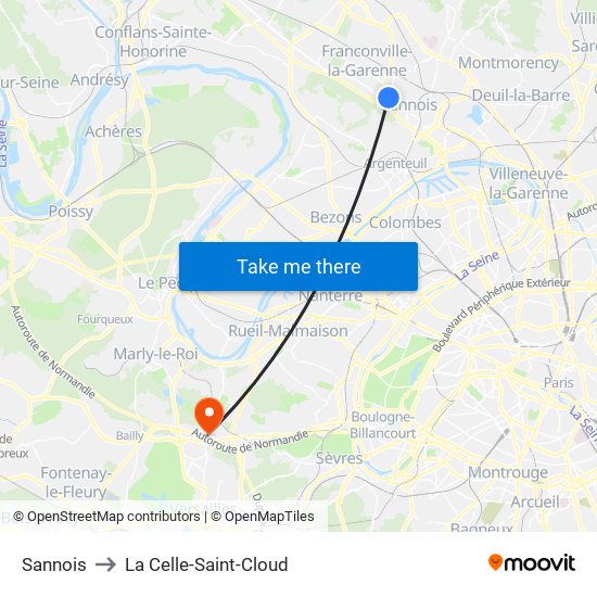 Sannois to La Celle-Saint-Cloud map