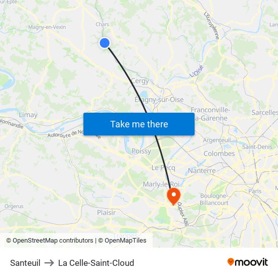 Santeuil to La Celle-Saint-Cloud map
