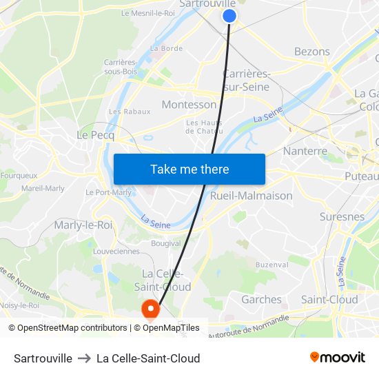 Sartrouville to La Celle-Saint-Cloud map