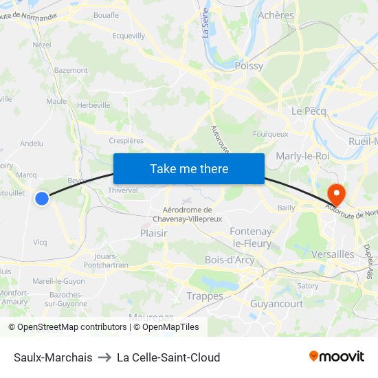 Saulx-Marchais to La Celle-Saint-Cloud map
