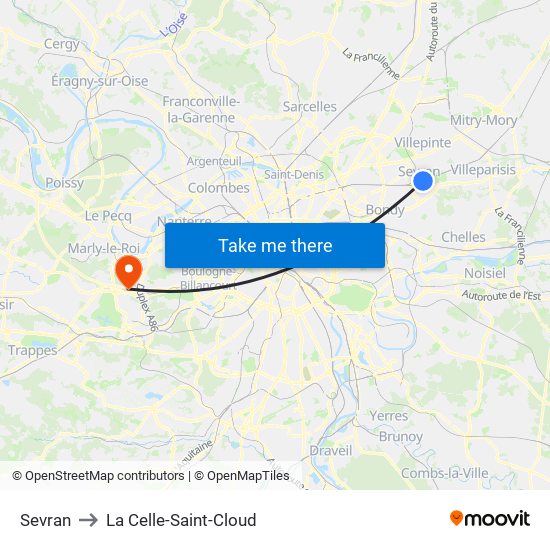 Sevran to La Celle-Saint-Cloud map