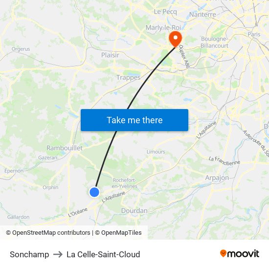 Sonchamp to La Celle-Saint-Cloud map