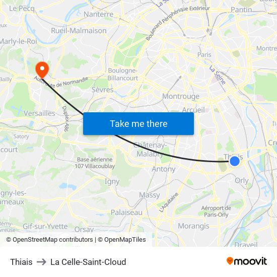 Thiais to La Celle-Saint-Cloud map