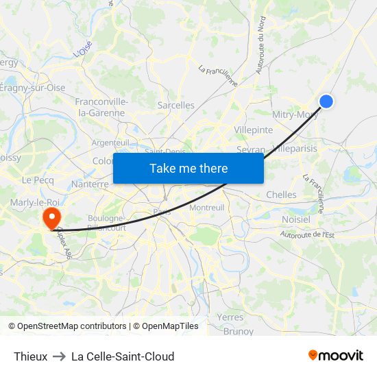 Thieux to La Celle-Saint-Cloud map