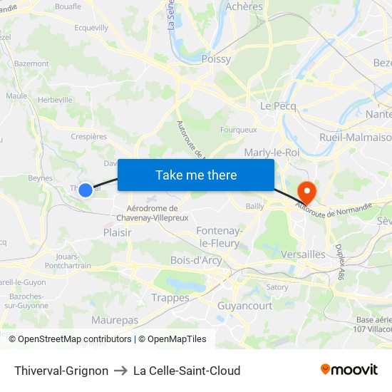 Thiverval-Grignon to La Celle-Saint-Cloud map