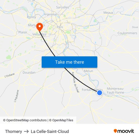 Thomery to La Celle-Saint-Cloud map