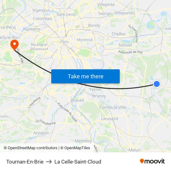 Tournan-En-Brie to La Celle-Saint-Cloud map